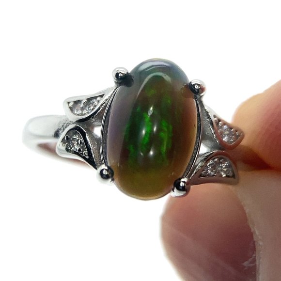 Black Opal 1.96ct Platinum Finish Solid 925 Sterling Silver Ring - Picture 1 of 7